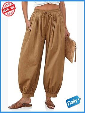 Baggy Pleated Harem Pants High Waisted Wide Leg Cotton Lounge Pants